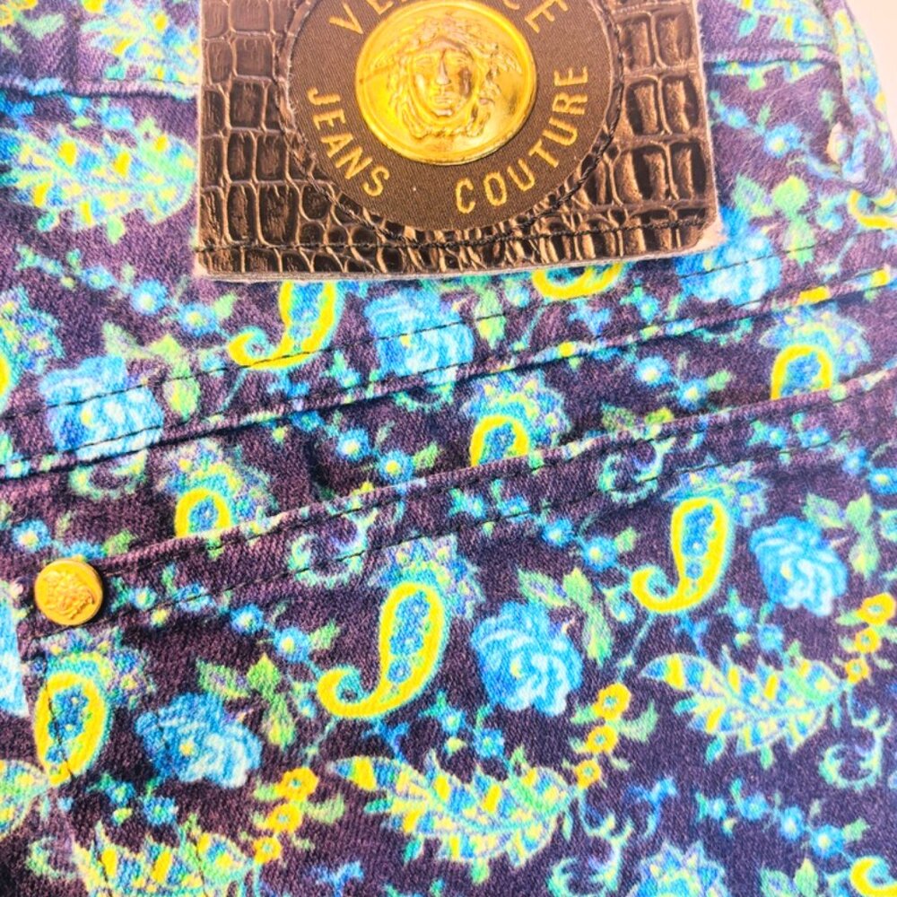 Versace Jeans Couture Designer Jeans Size 26 Paisley Floral Bright Colors - Picture 8 of 12